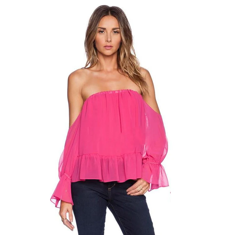 women shirts slash collar flare sleeve sexy blouses Women chiffon blouses new fashion casual blusas blusas feminina CB753