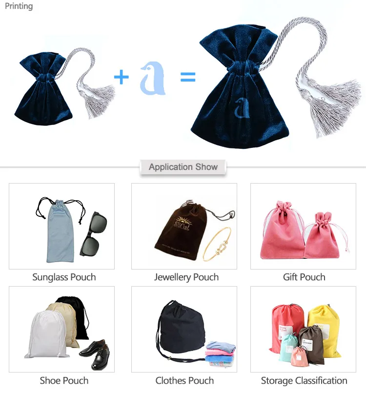 Custom Logo Luxury Velvet Fabric waterproof nylon drawstring bag With Nylon Handle For Gift Wedding Jewelry Package Use