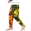 Fashion tapered men contrast color camo pattern elastic waist hip hop 6 pockets cargo pants