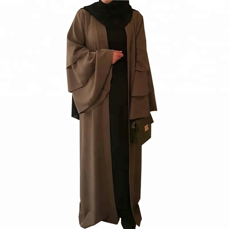 Fashion muslim women abaya bell bottom sleeves plain open front dress, Black;brown;wine red
Fashion muslim women abaya bell bottom sleeves plain open front dress, Black;brown;wine red