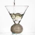 Gold silver colored diamond pave ball base martini glasses set of two