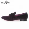 Hot Selling Purple lining man made blue suede leather luxurious tassel loafer dress Shoes for Men