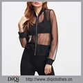 Latest designs clothing factory OEM wholesale high fashion women Black Zip Up Sheer Mesh Bomber Jacket