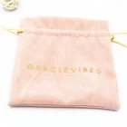 Custom Logo Silk Screen Printing Small Luxury Gift Perfume Pouch Pink Velvet Drawstring Jewelry Packaging Bag