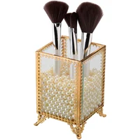 Eco-Friendly luxury metal glass Containing pearls profession makeup Organizer brush holder
Eco-Friendly luxury metal glass Containing pearls profession makeup Organizer brush holder