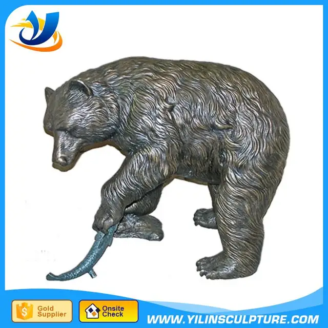 art craft bronze bear and fish sculpture with great price