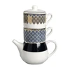 Latest design teaware unique geometric ceramic double tea pot cup set for two