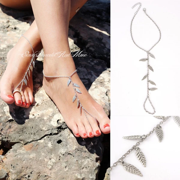 

Hot Sale Leaf Tassel Silver Chain Women Barefoot Sandals Ankle Bracelet Anklet Foot Chain