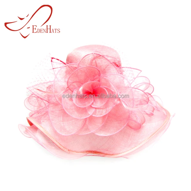Kentucky Derby Flower & Enlarged Floral Wide Brim Sinamay Dress Hat