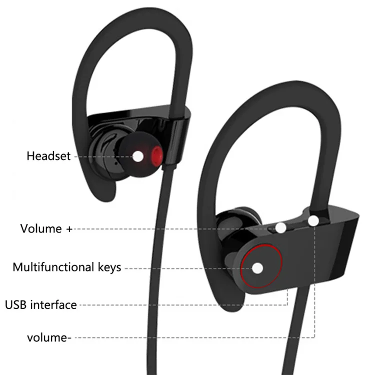 U8 Bluetooth 4.1 Sport Earphone Handfree Wireless Bluetooth Headset Earphones with Mic Sports Ear-hook Bluetooth Earphone - ANKUX.COM