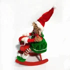 2018 New Product 18.5 inch Flocking Elf Dolls Riding Wooden Horse Plush Christmas Elf with Santa Hat