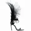 Wholesale new fashion sexy feather ankle women sandals lace up stiletto high heels ladies sandals