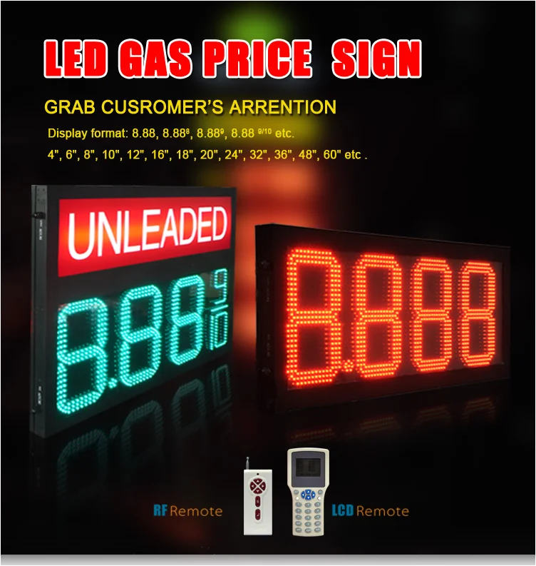 LED Gas Price Sign with 6-72inch Size 150w Resolution and 2 Years Warranty for Gas Stations