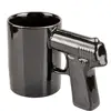creative 330ml black handgun pistol gun shape ceramic coffee mug with metal plating handle