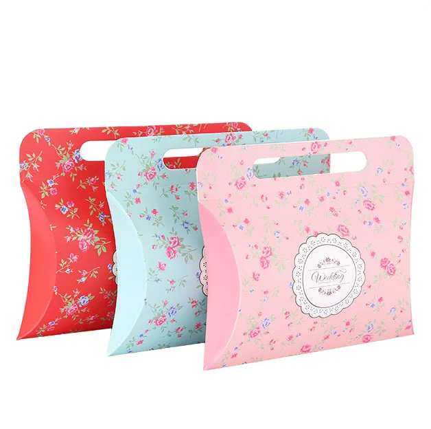 custom printed candy paper pillow box packaging for wedding