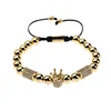 Black Natural Stone Matte Onyx Beads Bracelet Men Copper Micro Pave Cubic Zirconia Imperial Crown Charms Bracelets