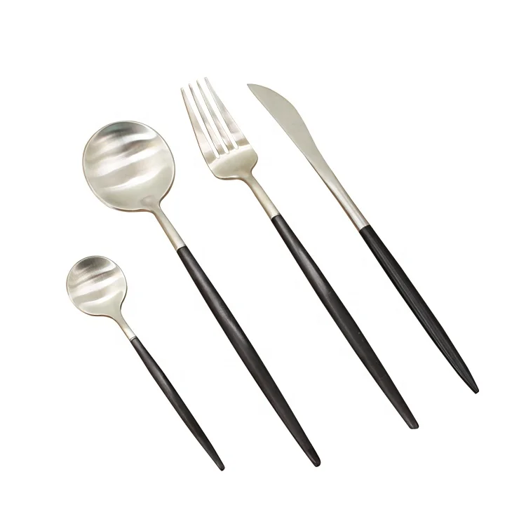 Black PVD Coating Satin Finishing High Quality 18/10 Flatware Vintage 4pcs Cutlery Stainless Steel With Gift Box, Customized
Black PVD Coating Satin Finishing High Quality 18/10 Flatware Vintage 4pcs Cutlery Stainless Steel With Gift Box, Customized