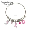 Pink Ribbon Breast Cancer Awareness Jewelry Crystal Charm bangle