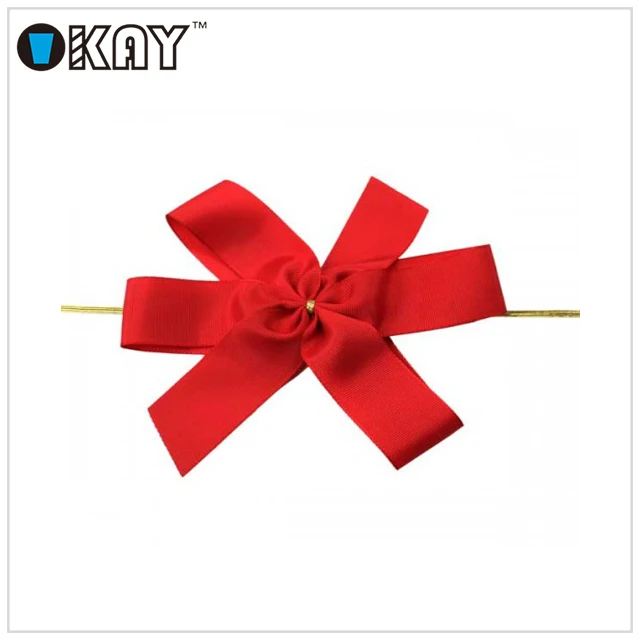 gift packaging decoration red satin ribbon bow with gold twist