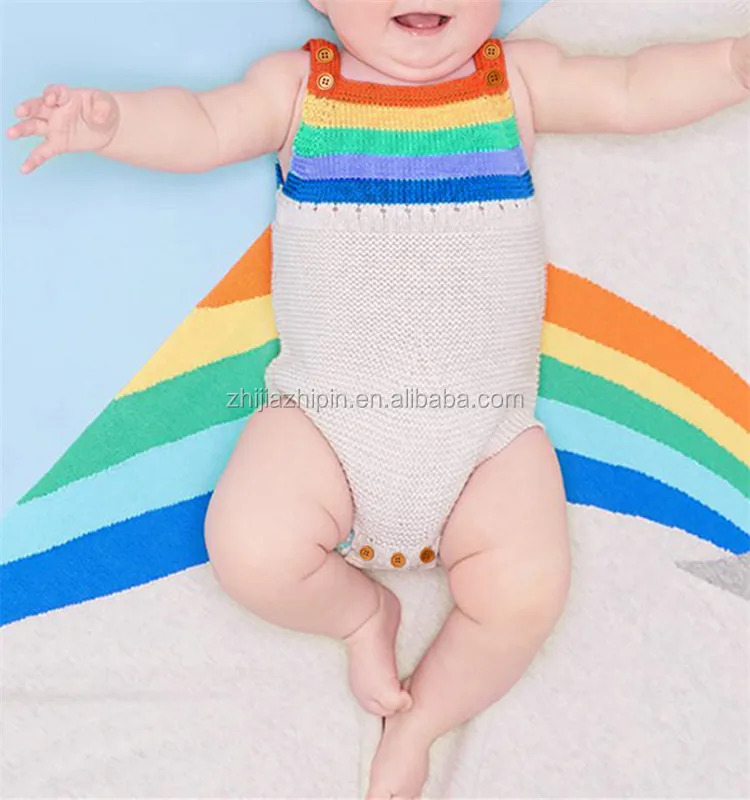 rainbow baby shower knit baby coming home outfit sunsuit romper