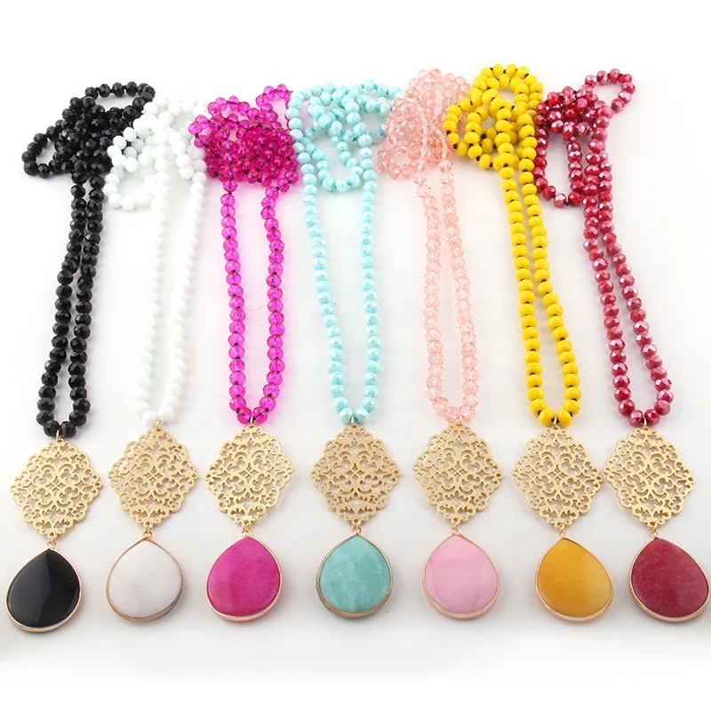 Fashion Bohemian Jewelry Glass Crystal Long Knotted Metal Grid Link Stone Drop Pendant Necklaces For Women Necklace
Fashion Bohemian Jewelry Glass Crystal Long Knotted Metal Grid Link Stone Drop Pendant Necklaces For Women Necklace