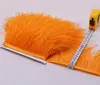 Factory Wholesale Feather size 5-6 inch 1 yard Strip Two Ply Dyed Bulk Yellow Ostrich Feathers Fringe Trim embroidery trim