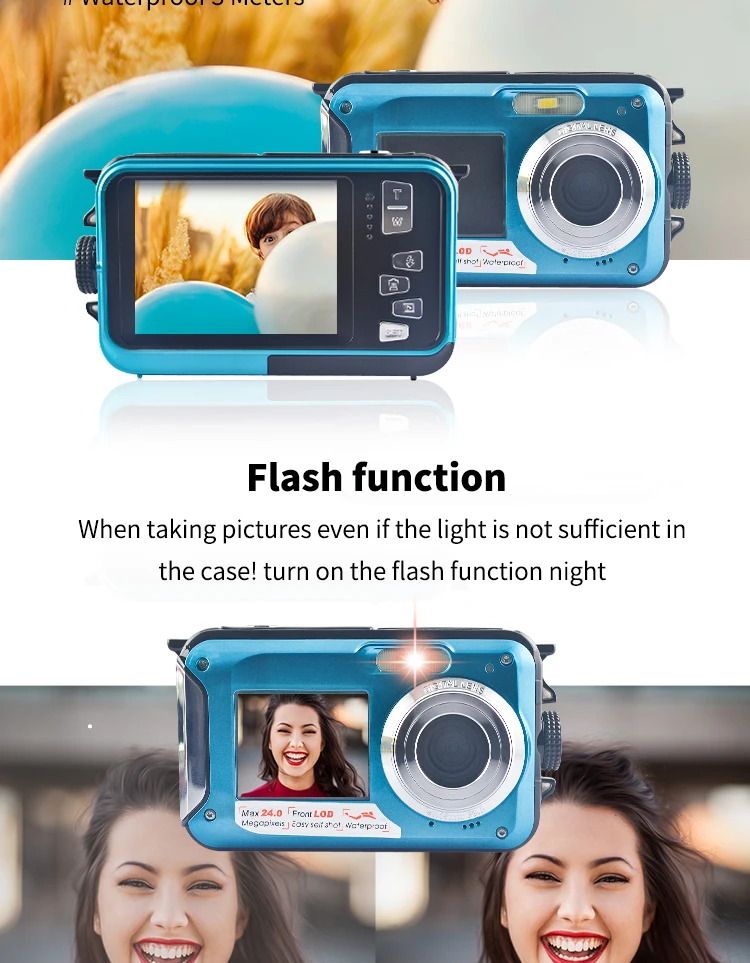 Underwater Digital Camera Full HD Dual Screen Action Camera Video Recorder Selfie Camera