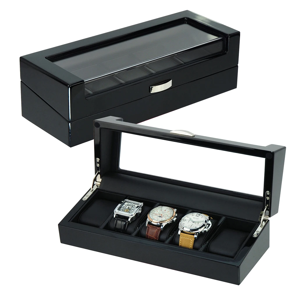 Custom Logo High-End Gift Box 5 Slots Wooden Watch Packaging Box