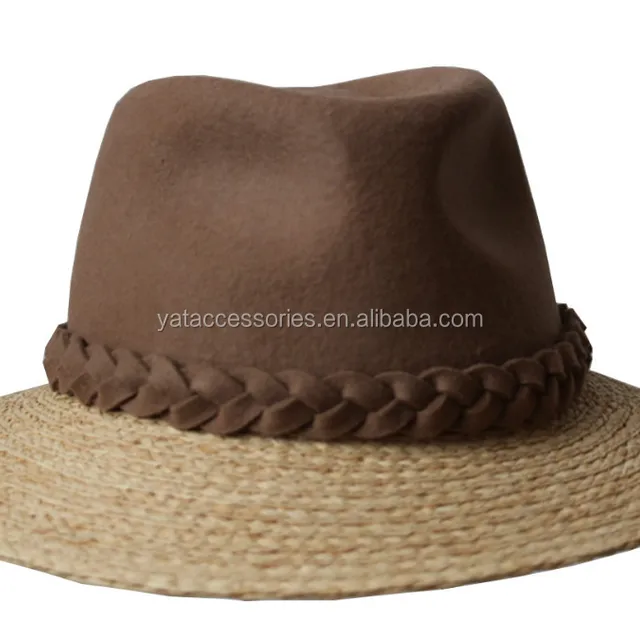 raffia straw hat brim and 100% wool felt hat body, summer hats