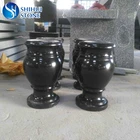 SHS Classic headstone black granite stone cemetery vases