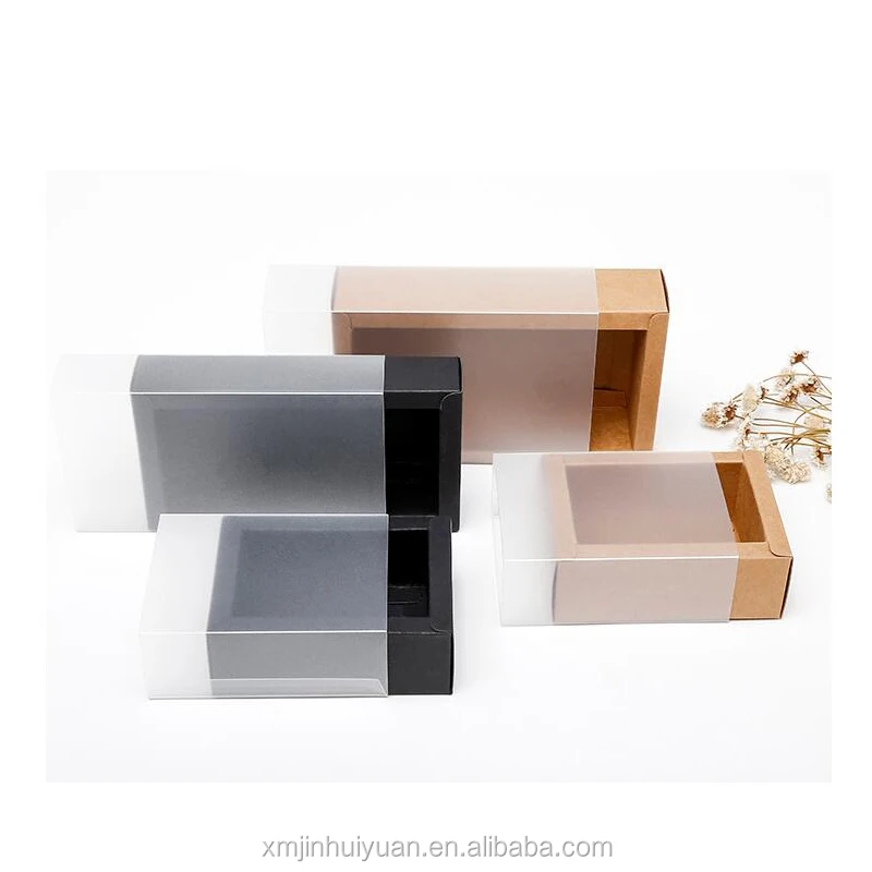 pvc frosted plastic drawer kraft paper box for bakery packaging