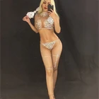 Sparkling Silver Crystals Bodysuit Jazz Dance Women Nude Jumpsuit DJ Bar Show Sexy Nightclub DS Singer Rave Clothes DN1976