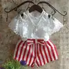 children's boutique clothing designer baby frocks 2018 summer strapless lace top striped shorts2pcs