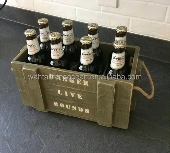 Antique designed wood wine crate handcrafted bottle carrier for sale