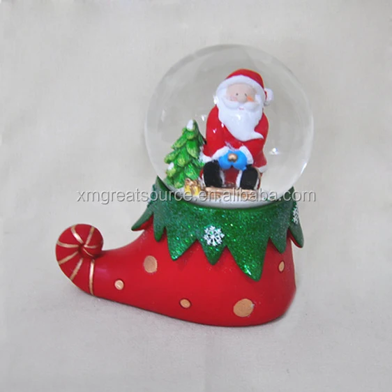 100mm handmade polyresin christmas shoe glass snow globes snow