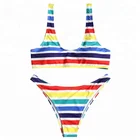 FEIBUSHI Push Up Bikini 2018 Mujer Bandeau Custom Swimwear Triangle Bikini Set Rainbow Color Swimsuit Strip Beachwear