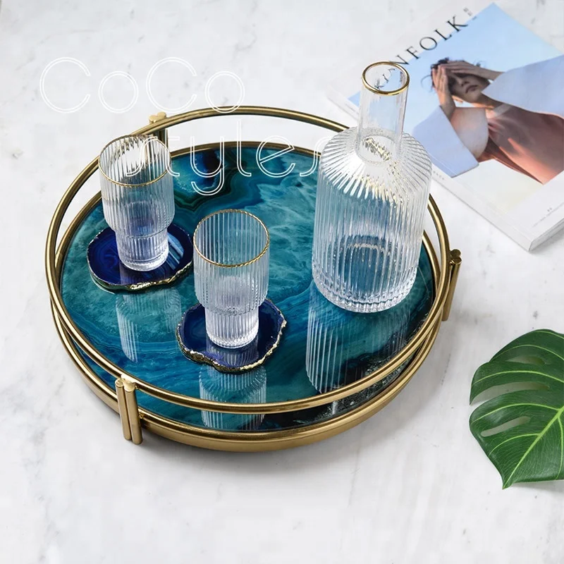 Cocostyles super luxury blue agate tray with gold frame for european style home decoration, Personlized
Cocostyles super luxury blue agate tray with gold frame for european style home decoration, Personlized