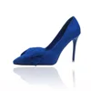 Suede Bow Tie Pumps Pointed Toe Heels sexy high heel Women Dress Shoes New Look Blue