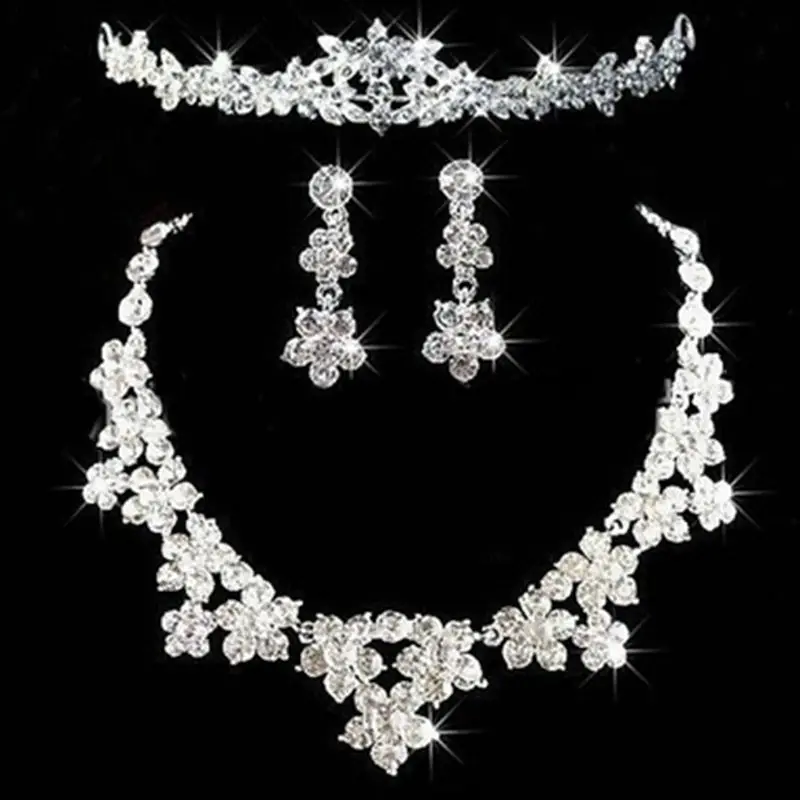 2017 New bridal jewelry crown necklace and earring set tiara rhinestone wedding accessories bridal crystal jewelry sets (4)
