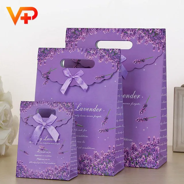 high quality purple flower paper bag custom print gift paper bag