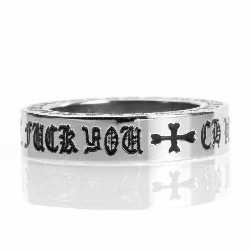 Men Silver Plated Ring Sample Spikes Stainless Steel Blanks Cross Sanskrit Lettering Around Circle Gift Party Ring