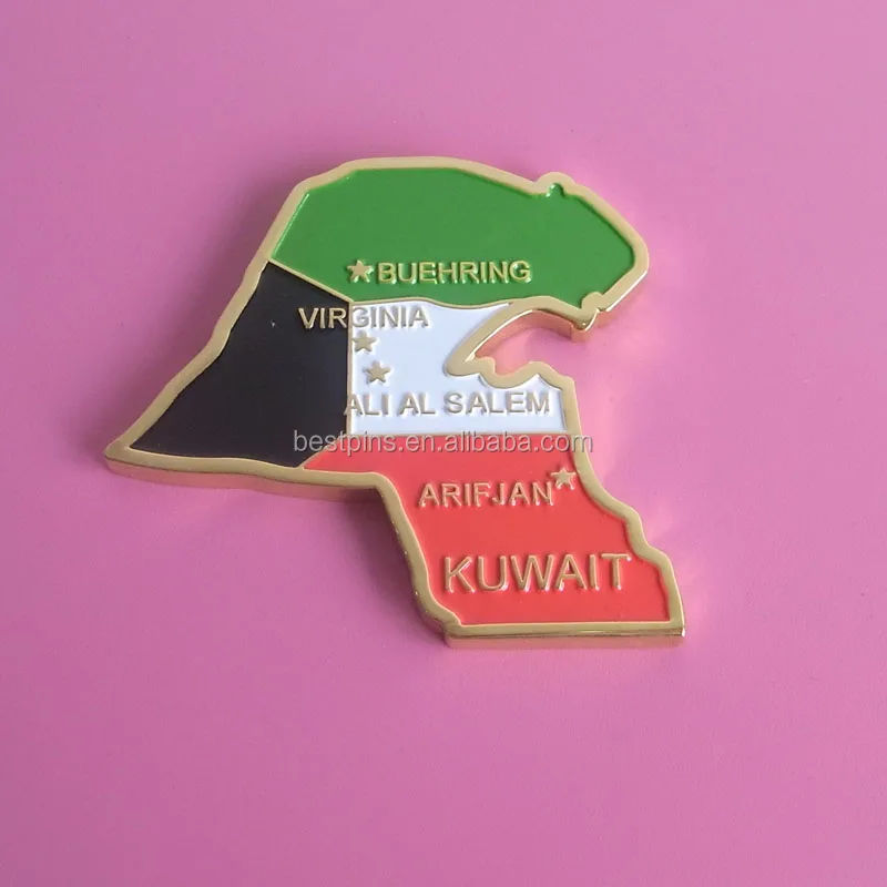 شكل خريطة الكويت مع لون العلم القطري عملة تذكارية من الذهب