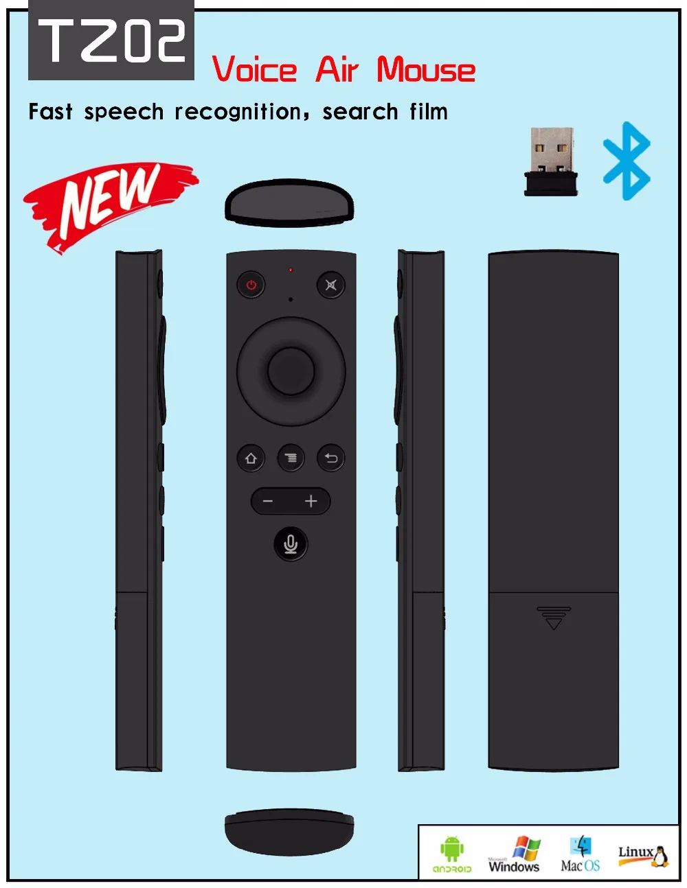 Smart TZ02 Funkfernschalter Unterst&uuml;tzung Mikrofon Stimme RF Fernbedienung Laser Android TV-Box - ANKUX.COM