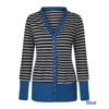 Women's Long Sleeve Cardigans Plus Size Striped Snap Button Down Sweaters Loose Fit Striped Cardigans