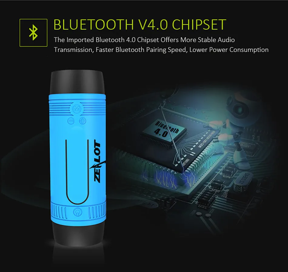 ZEALOT S1 Cycling Stereo Blue tooth Speaker Wireless Column Subwoofer LED Flashlight FM Radio 4000mAh Battery TF Card Play - ANKUX.COM