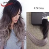 Alibaba Ombre Balayage Color 2 Fading to Grey Brazilian Remy Hair Tape Extensions 20 Pcs / Pack Tape in Human Hair Extensions