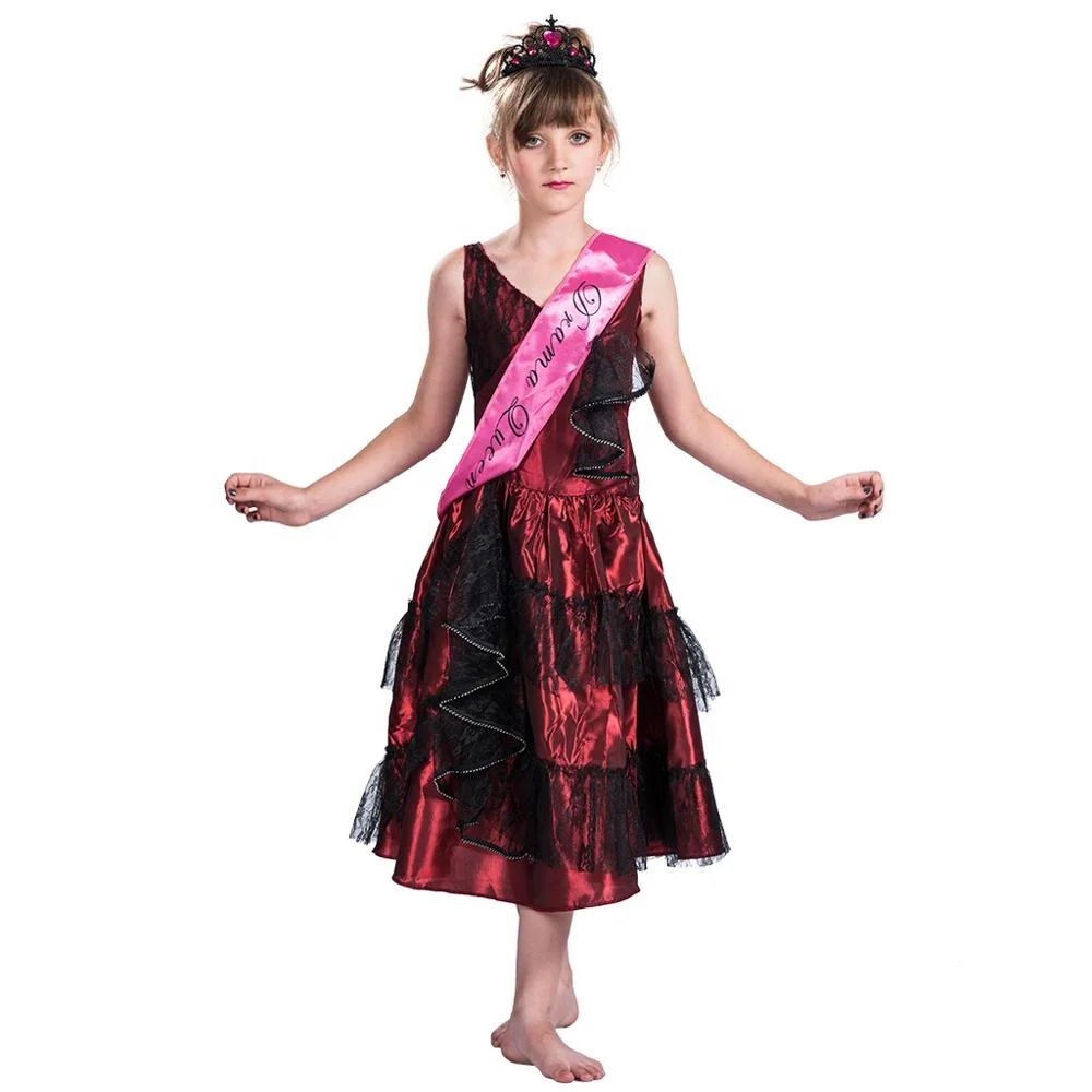 Las niñas sin mangas rojo vino vestidos con encaje decorado niño niños Reina del Drama cosplay disfraz para la fiesta de Halloween