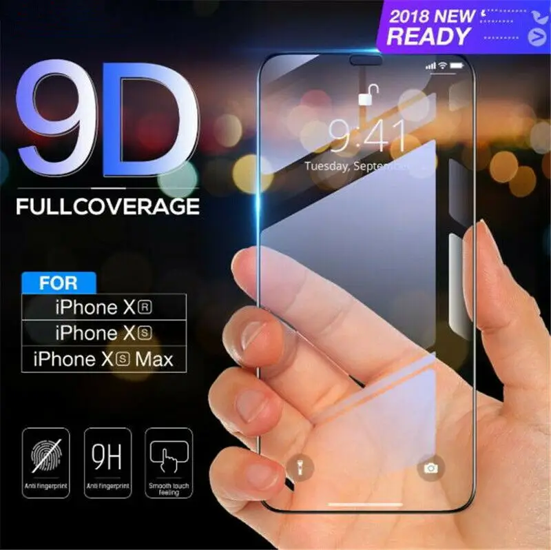 

best 5D 9D 9H hardness touch screen protective film clear gold Tempered Glass Protector for iPhone X XR XS Max 6 7 8 plus, Transparency 99% color