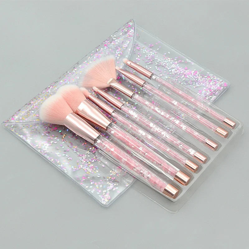 7pc Cosmetic Brushes With Pvc Bag Oem Wholesale Quicksand Transparent