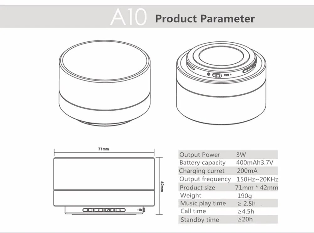 wireless A10 LED glowing Bluetooth receiver Hands-free Music Player metal Bluetooth speaker For iPhone xiaomi Oppo - ANKUX.COM